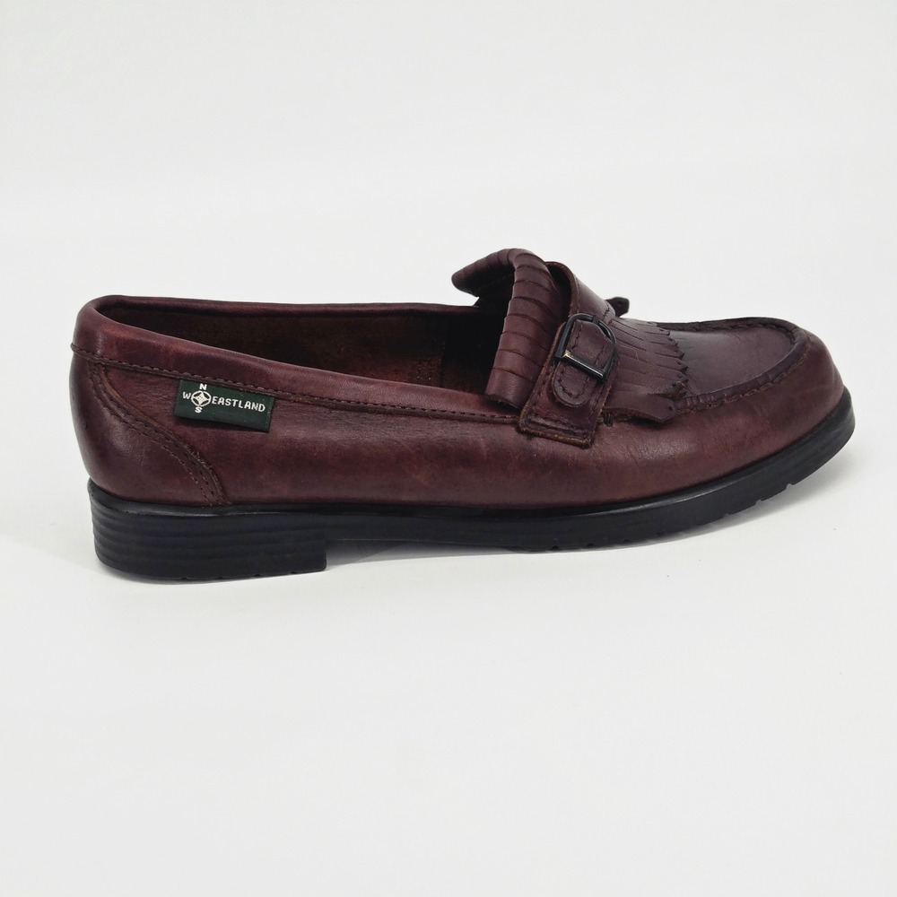 Eastland Vintage 90s Brown Leather Kiltie Fringe Buckle Penny Loafers Shoes 7M - Picture 11 of 12